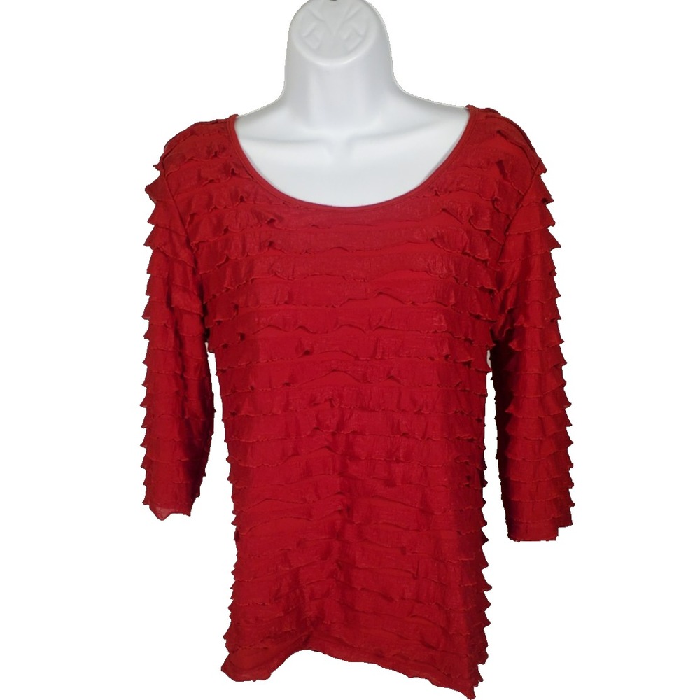 Espresso Women's M Red Ruffle Shirt Christmas/ New Year Top‎ Blouse